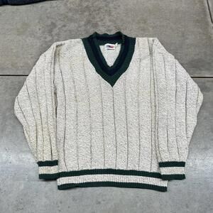 vintage grey and green v neck made in usa knit sweater size large